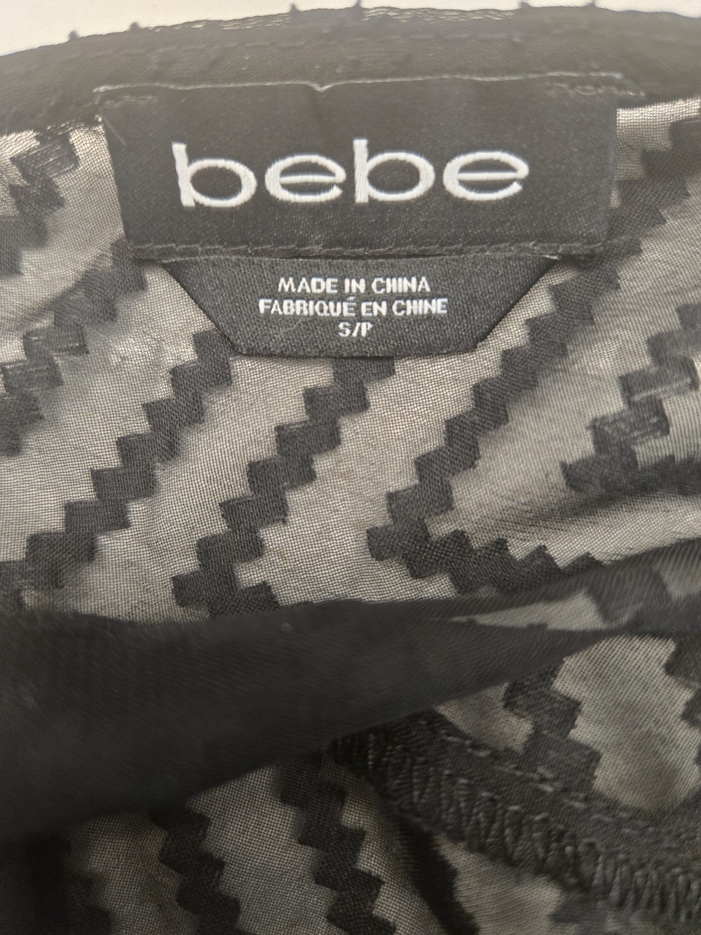 bebe Black Sheer Chevron Top with Gold Buttons - Picture 2 of 8